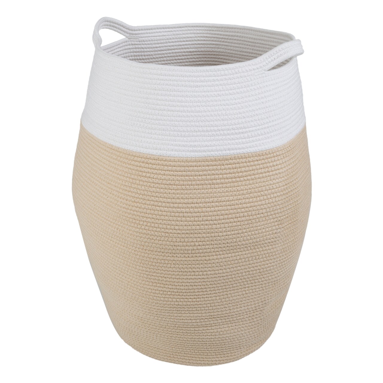 Large Cotton Rope Laundry Basket With Handles White And Natural 19.29X15.35X25.59